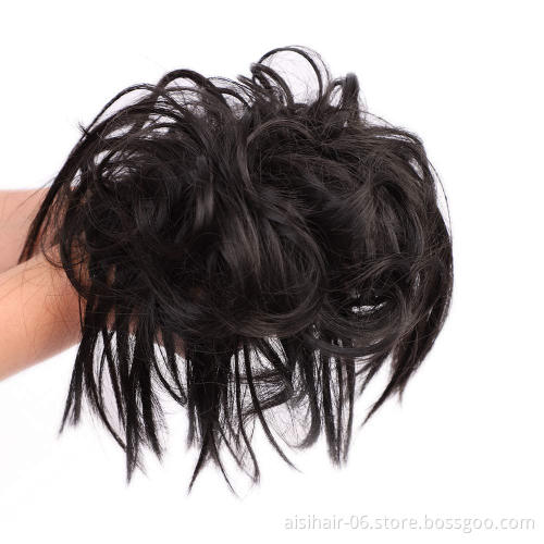 Aisi Beauty New Design Wholesale Multi Color Synthetic Curly Messy Donut Chignon Bun Elastic Rope Rubber Band Hair Extension